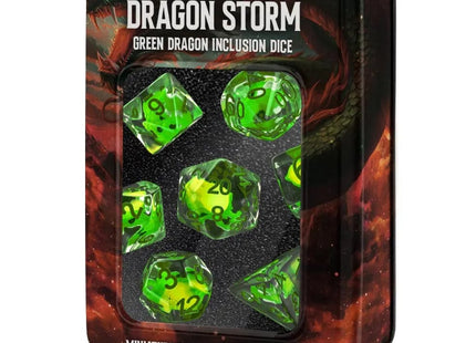Gamers Guild AZ Metallic Dice Games Dragon Storm Inclusion Resin Dice Set: Green Dragon - 7 Set RPG Dice Metallic Dice Games