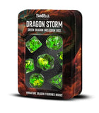 Gamers Guild AZ Metallic Dice Games Dragon Storm Inclusion Resin Dice Set: Green Dragon - 7 Set RPG Dice Metallic Dice Games