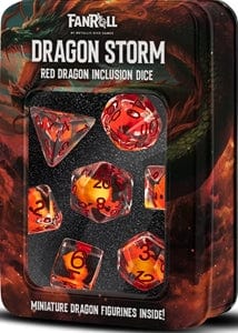 Gamers Guild AZ Metallic Dice Games Dragon Storm Inclusion Resin Dice Set: Red Dragon - 7 Set RPG Dice Metallic Dice Games