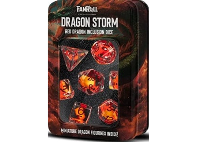 Gamers Guild AZ Metallic Dice Games Dragon Storm Inclusion Resin Dice Set: Red Dragon - 7 Set RPG Dice Metallic Dice Games