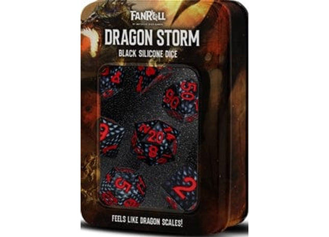Gamers Guild AZ Metallic Dice Games Dragon Storm Silicone Dice Set: Black Dragon Scales - 7 Set RPG Dice Metallic Dice Games
