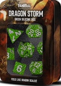 Gamers Guild AZ Metallic Dice Games Dragon Storm Silicone Dice Set: Green Dragon Scales - 7 Set RPG Dice Metallic Dice Games