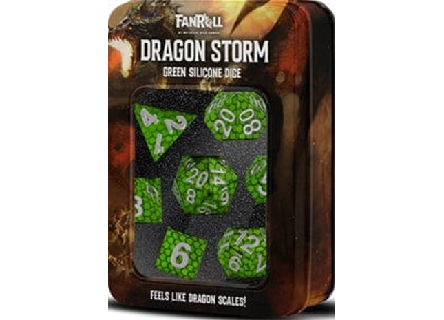 Gamers Guild AZ Metallic Dice Games Dragon Storm Silicone Dice Set: Green Dragon Scales - 7 Set RPG Dice Metallic Dice Games