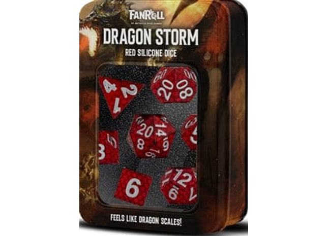 Gamers Guild AZ Metallic Dice Games Dragon Storm Silicone Dice Set: Red Dragon Scales - 7 Set RPG Dice Metallic Dice Games