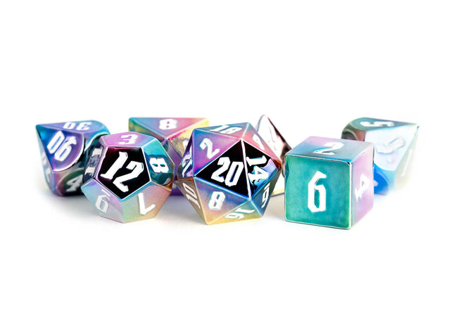 Gamers Guild AZ Metallic Dice Games Rainbow Aegis w/ White Numbers 16mm Aluminum Plated Acrylic Poly Dice Set Metallic Dice Games