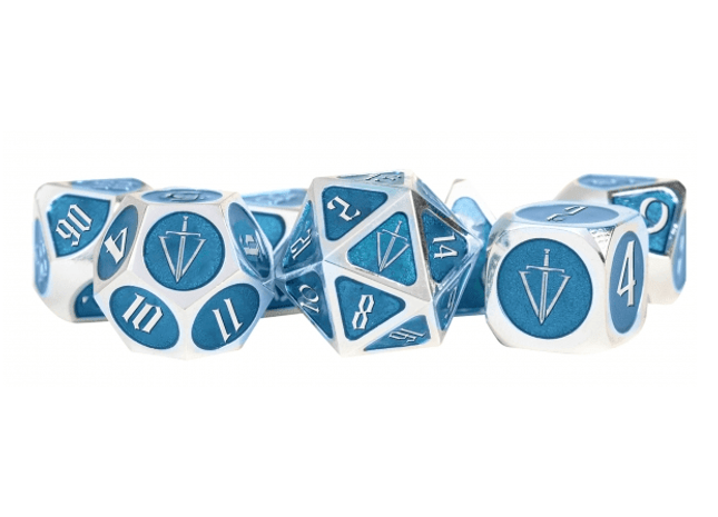 Gamers Guild AZ Metallic Dice Games Tales of the Valiant RPG: Metal Dice Set: Silver w/ Light Blue Enamel (Pre-Order) ACD Distribution