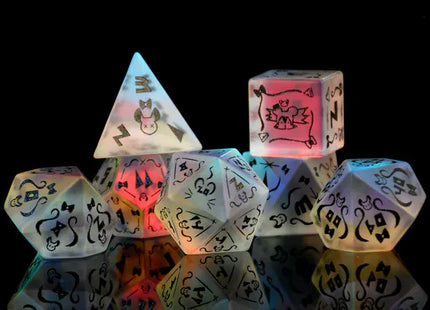 Gamers Guild AZ Misty Mountain Gaming Hakos Baelz Frosted Glass Dice Set (Pre-Order) Quartermaster Direct