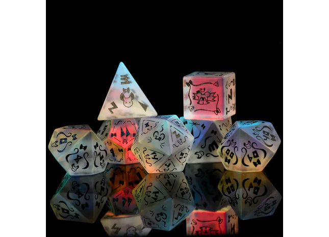 Gamers Guild AZ Misty Mountain Gaming Hakos Baelz Frosted Glass Dice Set (Pre-Order) Quartermaster Direct