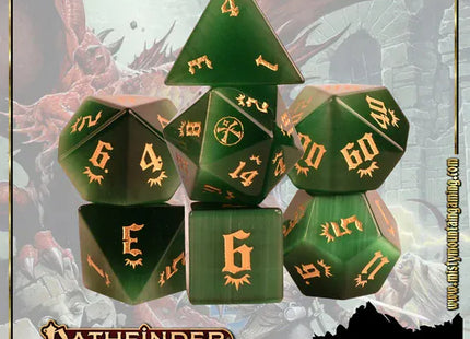 Gamers Guild AZ Misty Mountain Gaming Pathfinder: Green Cat's Eye Stone Dice Set (Pre-Order) Quartermaster Direct