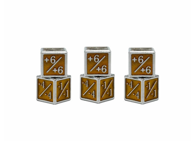 Gamers Guild AZ Norse Foundry 1/+1 & -1/-1 D6 Yellow Pack of 6 Ccg Metal Dice Norse Foundry