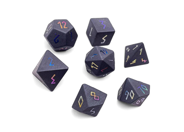 Gamers Guild AZ Norse Foundry Hematite - Raised Holographic 7 Piece RPG Set Gemstone Dice Norse Foundry