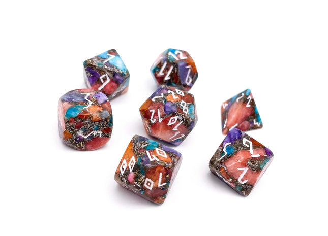Gamers Guild AZ Norse Foundry Multi Colored Calcite - 7 Piece RPG Set TruStone Dice Norse Foundry