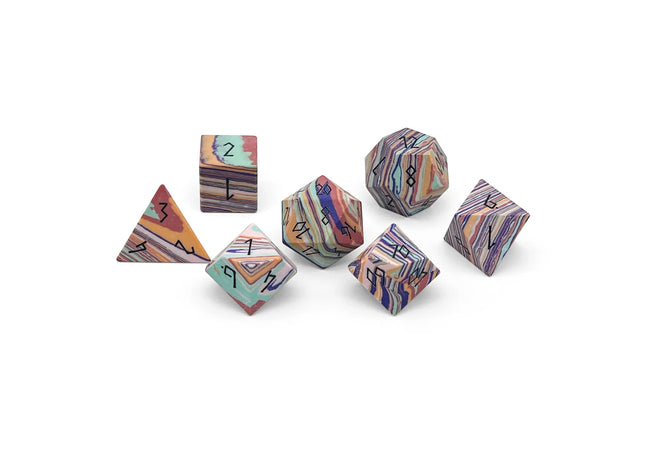 Gamers Guild AZ Norse Foundry Norse Foundry - Banded Rainbow Turquoise - 7 Piece RPG Set TruStone Dice Norse Foundry