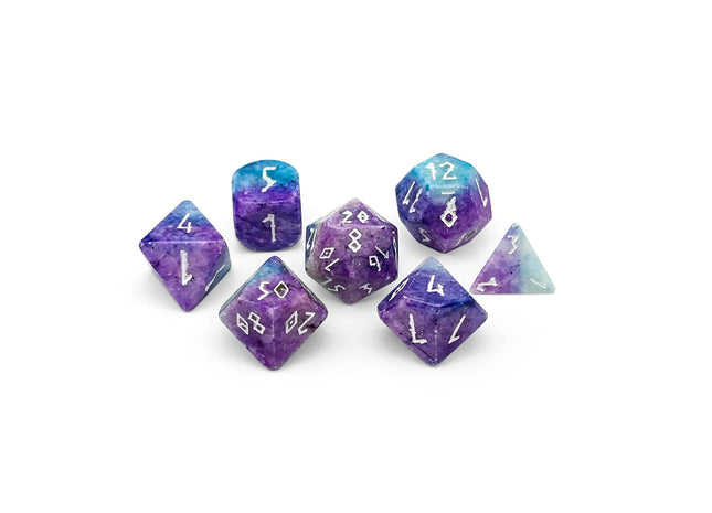 Gamers Guild AZ Norse Foundry Norse Foundry - Blue/Purple Barite - 7 Piece RPG Set Gemstone Dice Norse Foundry