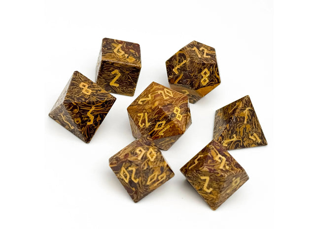 Gamers Guild AZ Norse Foundry Norse Foundry: Gemstone Dice - Golden Silk Jade (7pc Set) Norse Foundry
