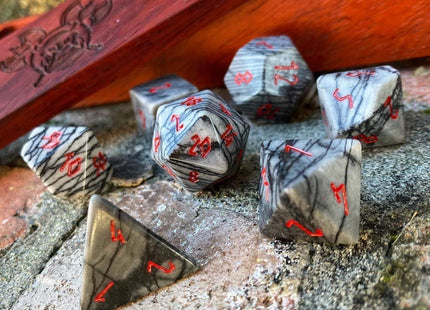 Gamers Guild AZ Norse Foundry Norse Foundry Gemstones - 7-Piece Set - Black Network Agate Norse Foundry