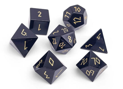 Gamers Guild AZ Norse Foundry Norse Foundry Gemstones - 7-Piece Set - Black Obsidian Gold Font Norse Foundry
