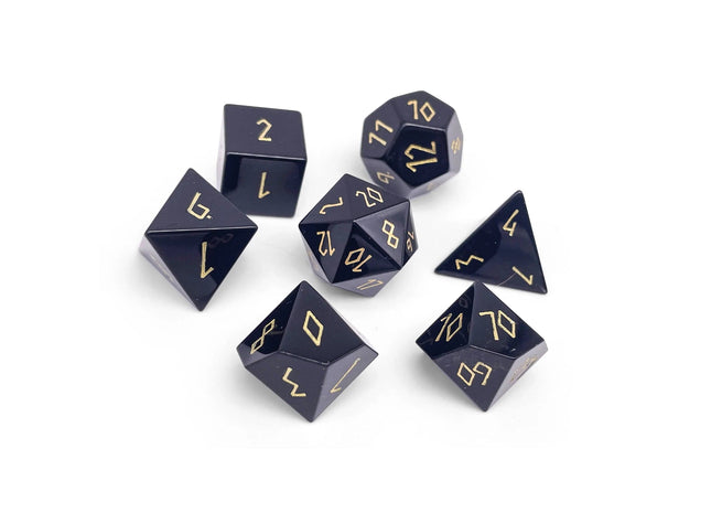 Gamers Guild AZ Norse Foundry Norse Foundry Gemstones - 7-Piece Set - Black Obsidian Gold Font Norse Foundry