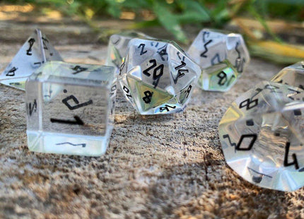 Gamers Guild AZ Norse Foundry Norse Foundry Gemstones - 7-Piece Set - Clear Crystal Black Font Norse Foundry