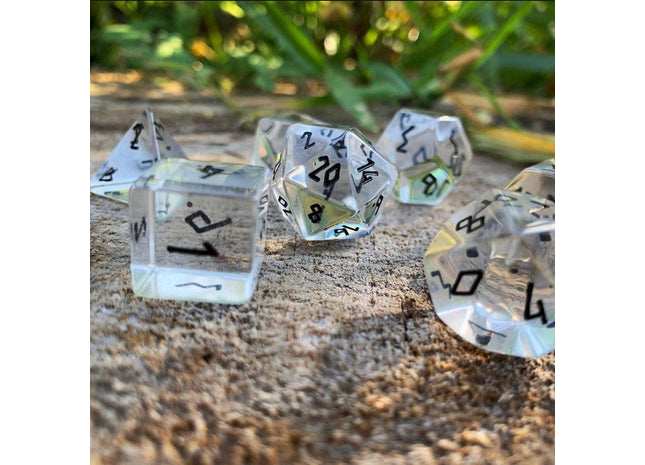 Gamers Guild AZ Norse Foundry Norse Foundry Gemstones - 7-Piece Set - Clear Crystal Black Font Norse Foundry