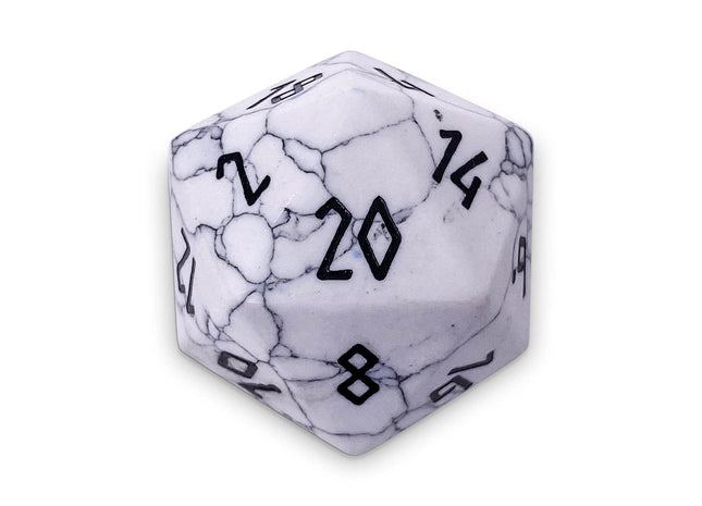 Gamers Guild AZ Norse Foundry Norse Foundry Gemstones - White Howlite - Boulder 30mm Gemstone Dice (Black Font) Norse Foundry