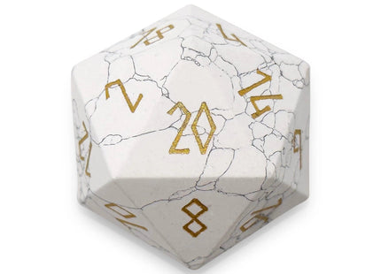 Gamers Guild AZ Norse Foundry Norse Foundry Gemstones - White Howlite - Boulder 30mm Gemstone Dice (Gold Font) Discontinue