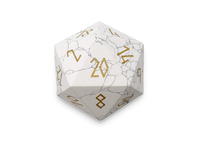 Gamers Guild AZ Norse Foundry Norse Foundry Gemstones - White Howlite - Boulder 30mm Gemstone Dice (Gold Font) Discontinue