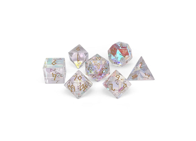 Gamers Guild AZ Norse Foundry Norse Foundry: Glass Dice - K9 Rainbow Glass Gold Font (7pc Set) Norse Foundry