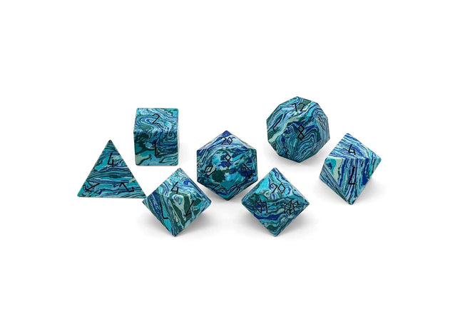 Gamers Guild AZ Norse Foundry Norse Foundry - Green-Veined Turquoise - 7 Piece RPG Set Trustone Dice Norse Foundry