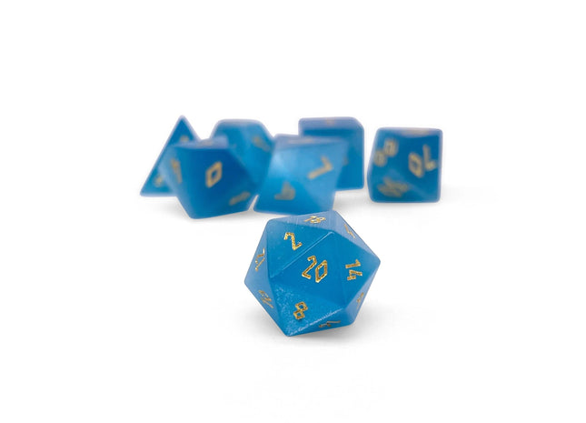 Gamers Guild AZ Norse Foundry Norse Foundry Mini Gemstone Dice- 7-Piece Set - Aquamarine Cat's Eye Norse Foundry