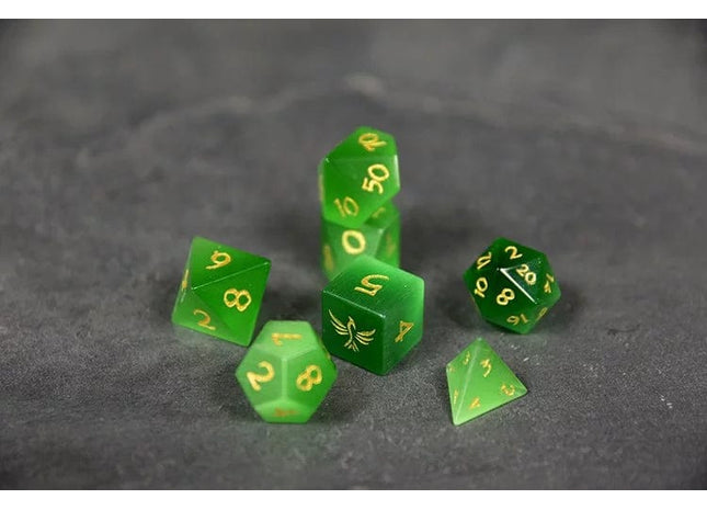 Gamers Guild AZ Norse Foundry Norse Foundry Mini Gemstone Dice- 7-Piece Set - Green Cat's Eye Norse Foundry