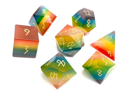 Gamers Guild AZ Norse Foundry Norse Foundry Rainbow Cats Eye - 7 Piece RPG Set Glass Dice Norse Foundry