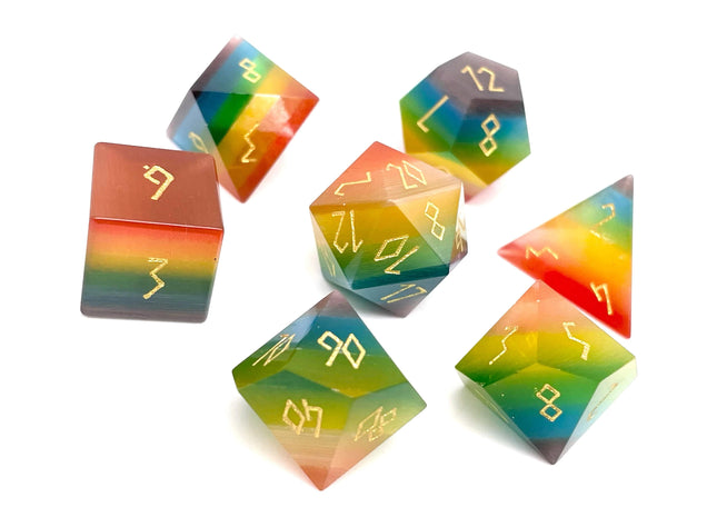 Gamers Guild AZ Norse Foundry Norse Foundry Rainbow Cats Eye - 7 Piece RPG Set Glass Dice Norse Foundry