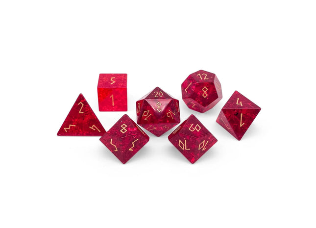 Gamers Guild AZ Norse Foundry Norse Foundry: Shattered Zircon  Glass 7 Piece RPG Set - Garnet Norse Foundry