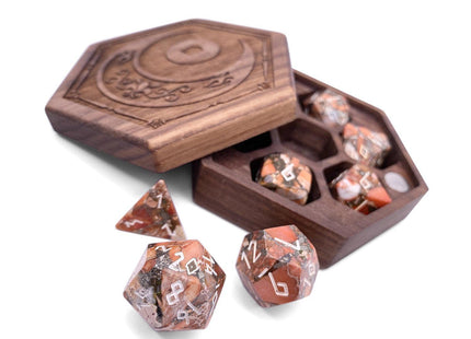 Gamers Guild AZ Norse Foundry Norse Foundry TruStone Dice - 7-Piece Set - Bronzite Orange Imperial Jasper Norse Foundry