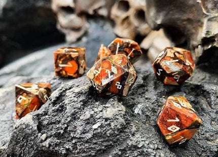 Gamers Guild AZ Norse Foundry Norse Foundry TruStone Dice - 7-Piece Set - Bronzite Orange Imperial Jasper Norse Foundry