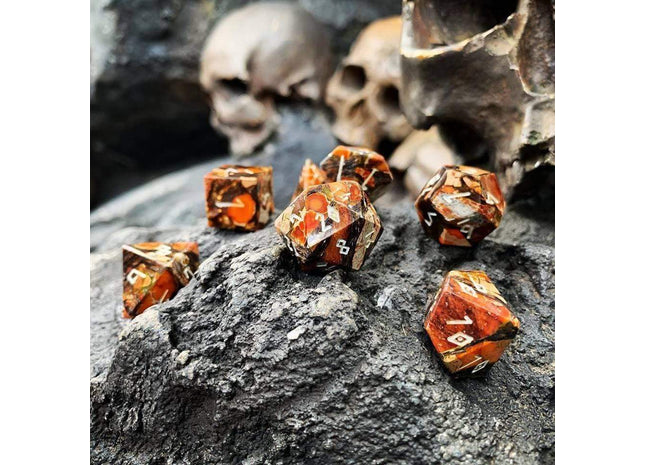 Gamers Guild AZ Norse Foundry Norse Foundry TruStone Dice - 7-Piece Set - Bronzite Orange Imperial Jasper Norse Foundry