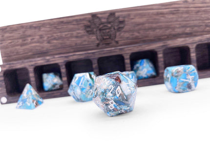 Gamers Guild AZ Norse Foundry Norse Foundry TruStone Dice - 7-Piece Set - Silver Blue Imperial Jasper Norse Foundry