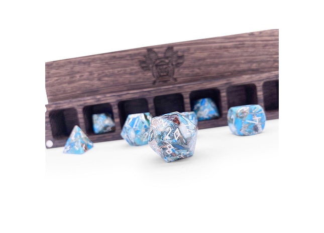 Gamers Guild AZ Norse Foundry Norse Foundry TruStone Dice - 7-Piece Set - Silver Blue Imperial Jasper Norse Foundry