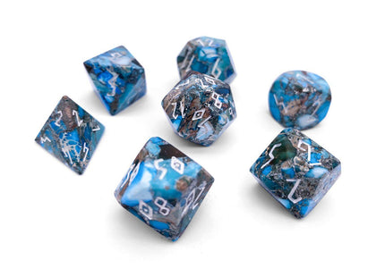 Gamers Guild AZ Norse Foundry Norse Foundry TruStone Dice - 7-Piece Set - Silver Blue Imperial Jasper Norse Foundry