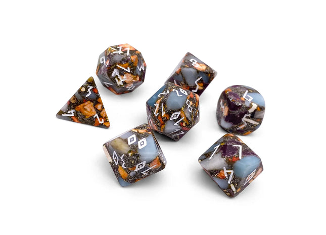 Gamers Guild AZ Norse Foundry Norse Foundry: TruStone Dice - Amazonite Orange Imperial Jasper with Copper (7pc Set) Norse Foundry