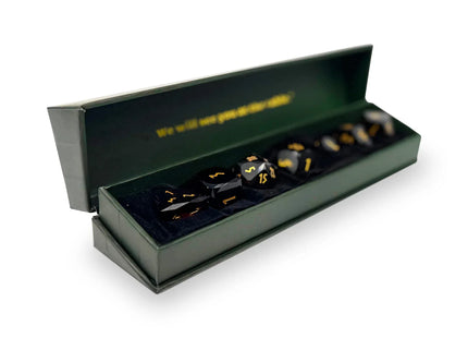 Gamers Guild AZ Norse Foundry Norse Foundry: Wondrous Cut Dice - Black Obsidian with Gold (7pc Set) Norse Foundry