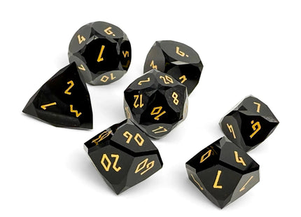 Gamers Guild AZ Norse Foundry Norse Foundry: Wondrous Cut Dice - Black Obsidian with Gold (7pc Set) Norse Foundry