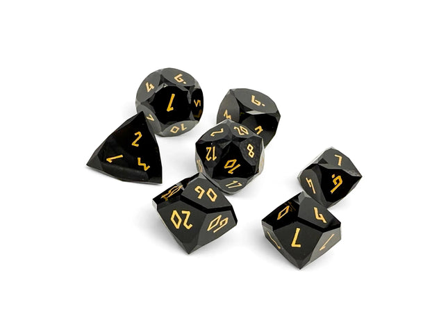 Gamers Guild AZ Norse Foundry Norse Foundry: Wondrous Cut Dice - Black Obsidian with Gold (7pc Set) Norse Foundry