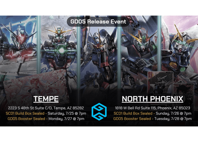 Gamers Guild AZ NPHX - 7/26 @ 7pm - Gundam Card Game GD05 Release Event (SC01 Deck Build Box Sealed) Gamers Guild AZ