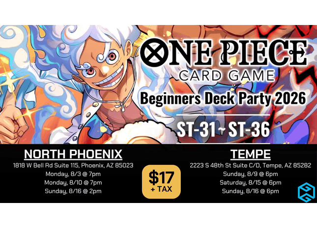 Gamers Guild AZ NPHX - 8/3 @ 7pm - One Piece Beginners Deck Party 2026 [ST-31]~[ST-36] Gamers Guild AZ