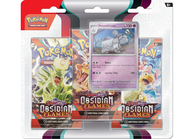 Gamers Guild AZ Pokemon Pokemon Scarlet and Violet 3 Obsidian Flames 3-Pack Blister - Houndstone Pokemon
