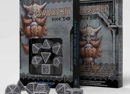 Gamers Guild AZ Q-Workshop Q-Workshop: Dwarven Dice Set: RPG Dice - Gray And Black (Pre-Order) GTS