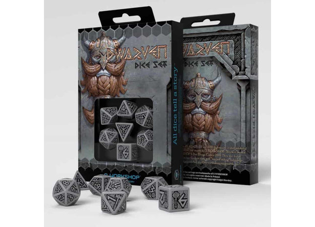 Gamers Guild AZ Q-Workshop Q-Workshop: Dwarven Dice Set: RPG Dice - Gray And Black (Pre-Order) GTS