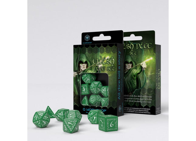 Gamers Guild AZ Q-Workshop Q-Workshop: Elvish Dice Set: RPG Dice - Gray And White (Pre-Order) GTS
